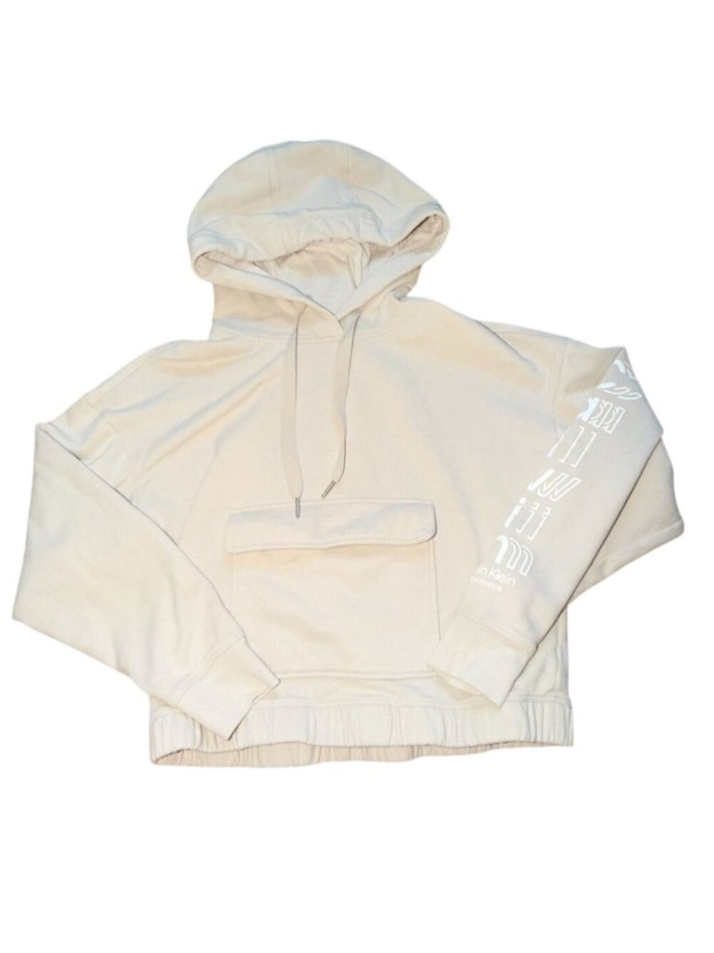 Calvin Klein Performance Womens Cropped Utility Pocket Hoodie-Beige-S-GUC